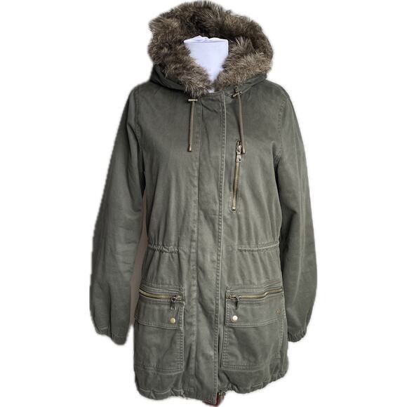 Banana Republic Jackets & Blazers - BANANA REPUBLIC Hooded Utility Parka Coat SZ S Army Olive Green Mid Length Twill